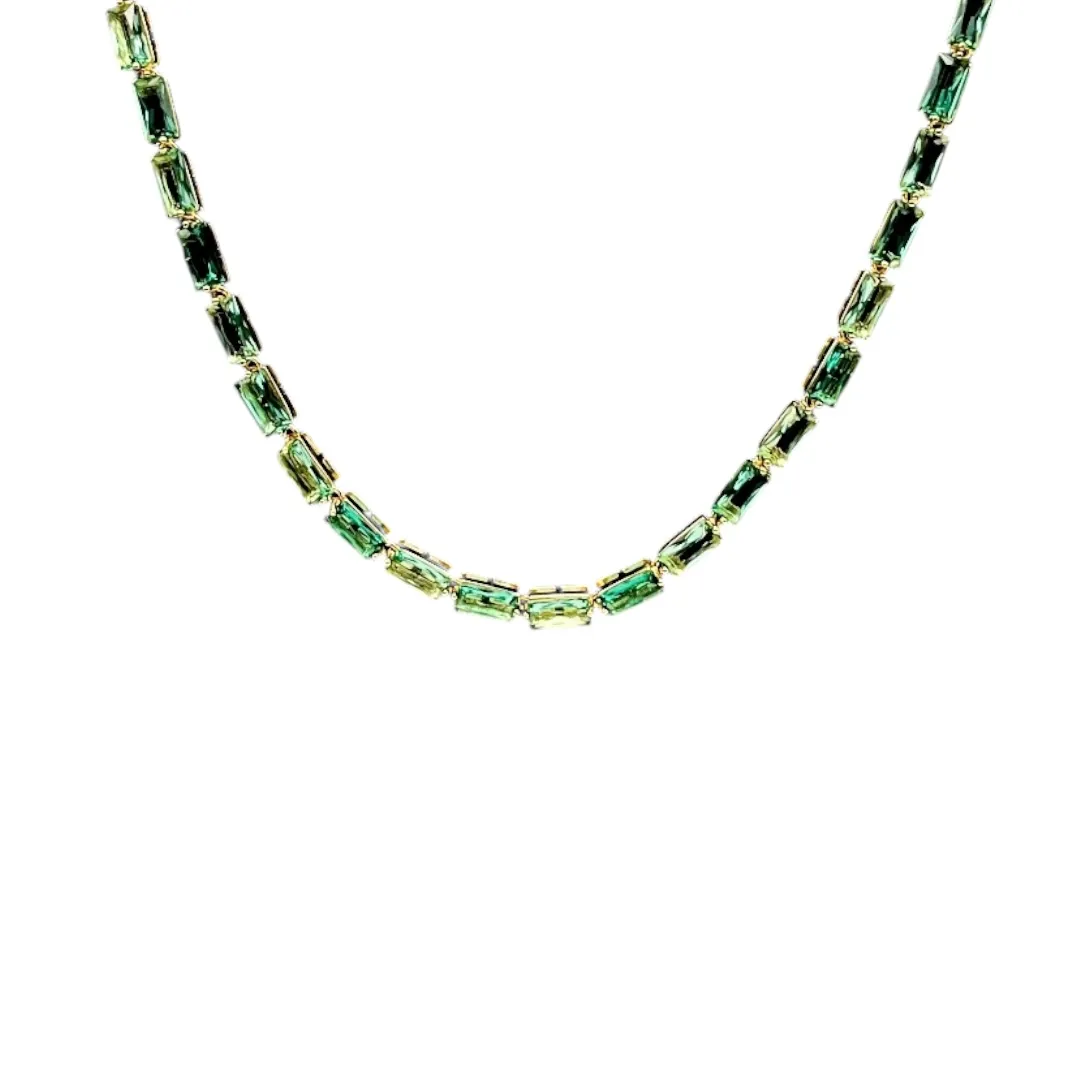 CHOKER TURMALINA VERDE RETANGULAR CRAVEJADO - BANHADO A OURO 18K