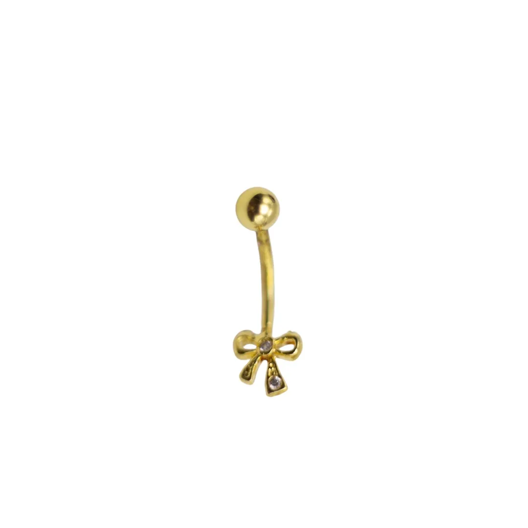 PIERCING DE UMBIGO BOLINHA E  LAÇO  ZIRCONIA  -  BANHADO A OURO 18K