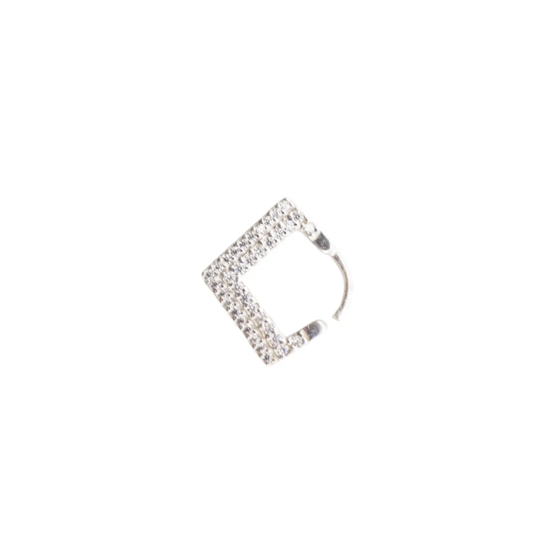 PIERCING QUADRADO CRAVEJADO CRISTAL -PRATA 925