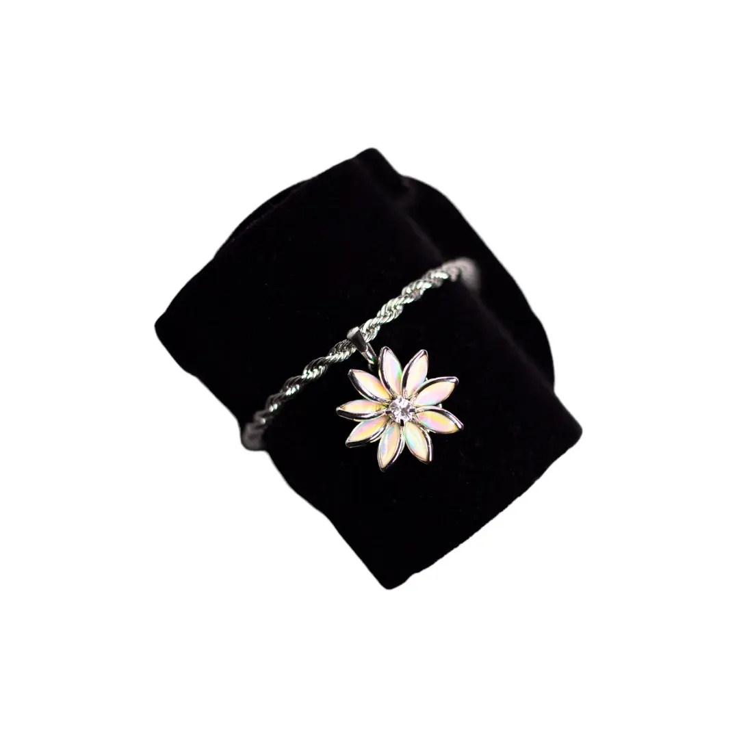 PULSEIRA CORDÃO BAIANO COM FLOR DE LOTUS FRUTA COR  - BANHADO A RÓDIO BRANCO