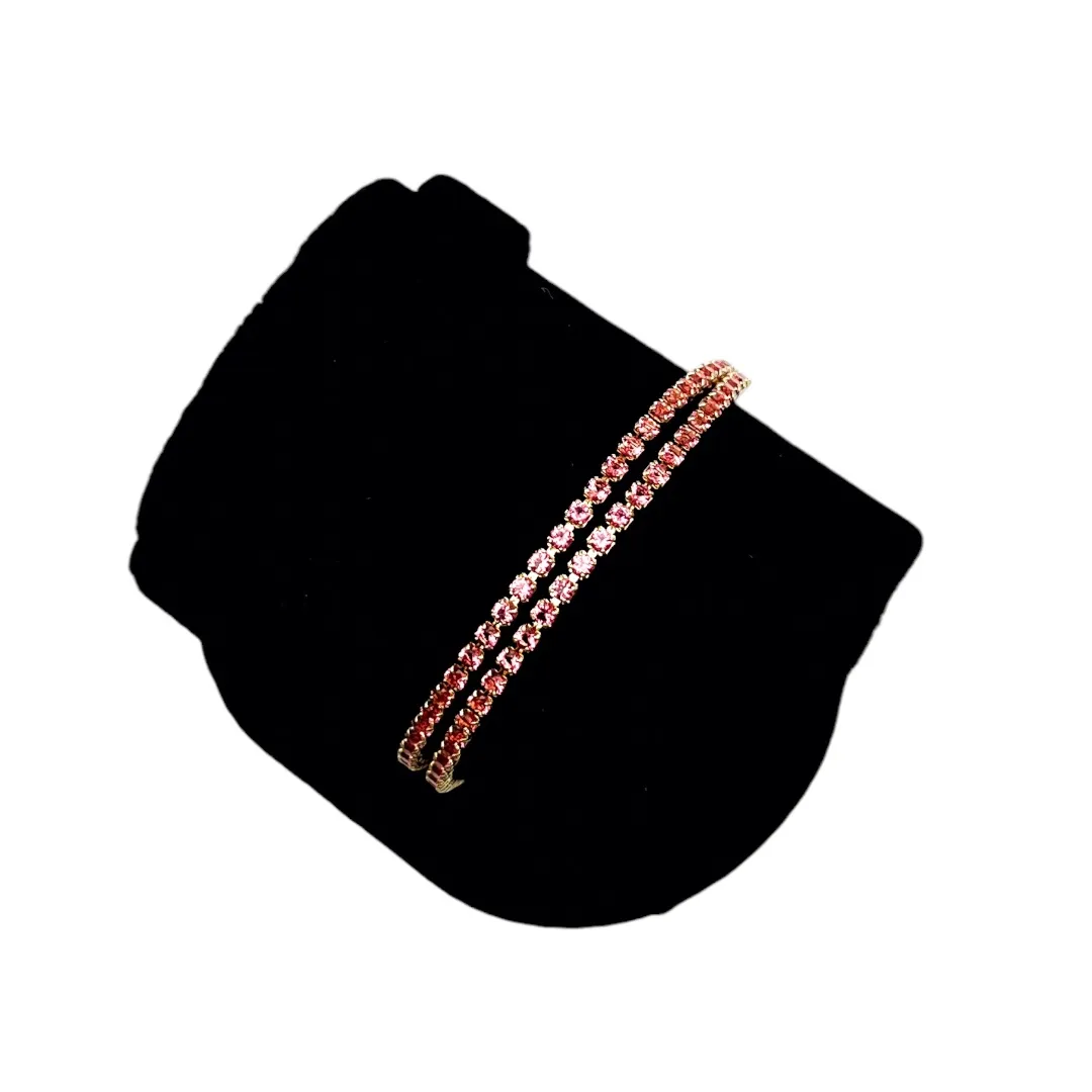 PULSEIRA DUPLA RIVIERA ZIRCONIA PINK COM EXTENSOR - BANHADO A OURO 18K