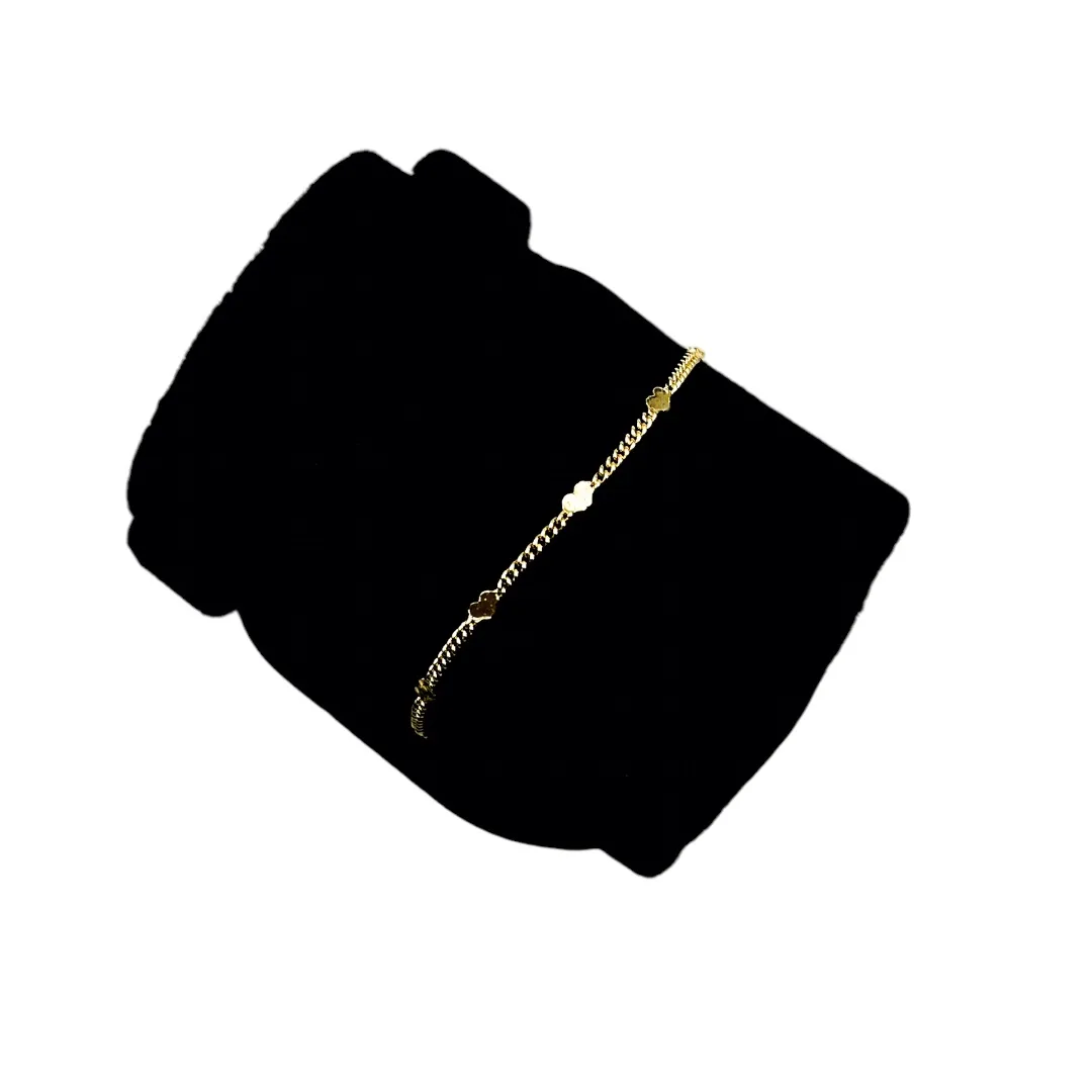 PULSEIRA ELO GRUMET EXTRA FINO COM MINI CORAÇÕES COM EXTENSOR- BANHADO A OURO 18K