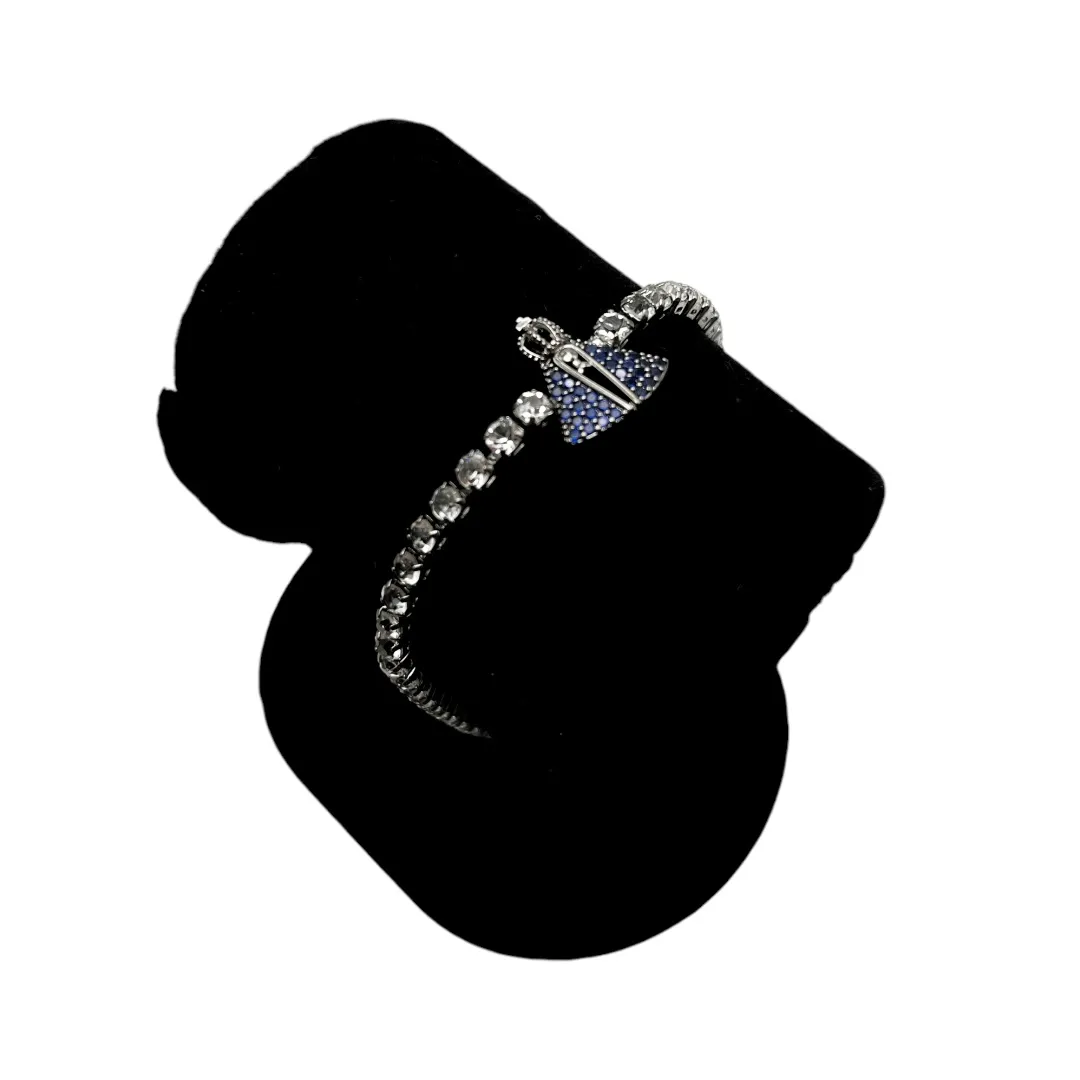 PULSEIRA RIVIERA NOSSA SENHORA DE APARECIDA ZIRCONIA AZUL E CRISTAL COM EXTENSOR - BANHADO A RÓDIO NEGRO