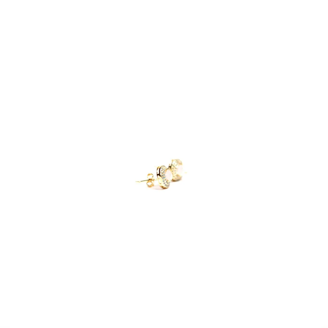 BRINCO  GOTA ZIRCONIA ROSÉ LEITOSA E MICRO ZIRCONIA VERDE AGUA- BANHADO A OURO 18K