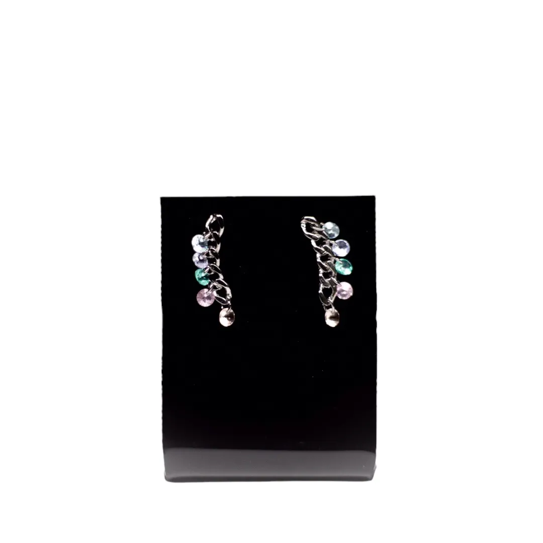 BRINCO TIPO EAR CUFF GRUMET COM ZIRCONIA COLORS PENDURADA- BANHADO A RÓDIO NEGRO