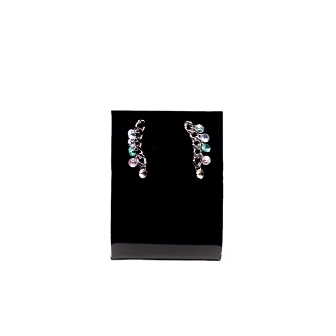 BRINCO TIPO EAR CUFF GRUMET COM ZIRCONIA COLORS PENDURADA- BANHADO A RÓDIO NEGRO