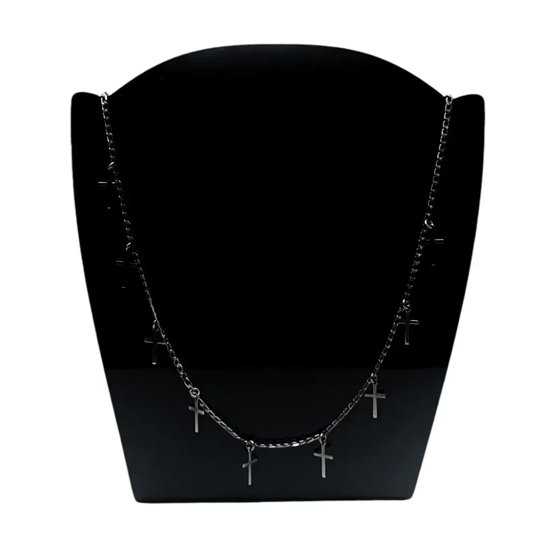 CHOKER CRUZ PEQUENA PENDURADA 1X1 COM EXTENSOR- BANHADO A RÓDIO NEGRO