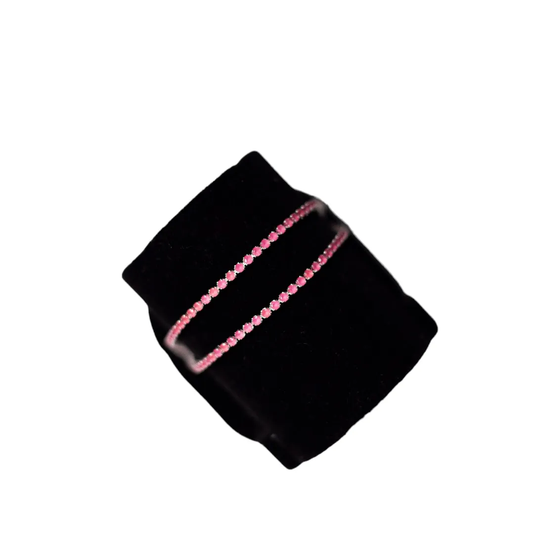 PULSEIRA DUPLA RIVIERA ZIRCONIA PINK COM EXTENSOR- BANHADO A RÓDIO BRANCO