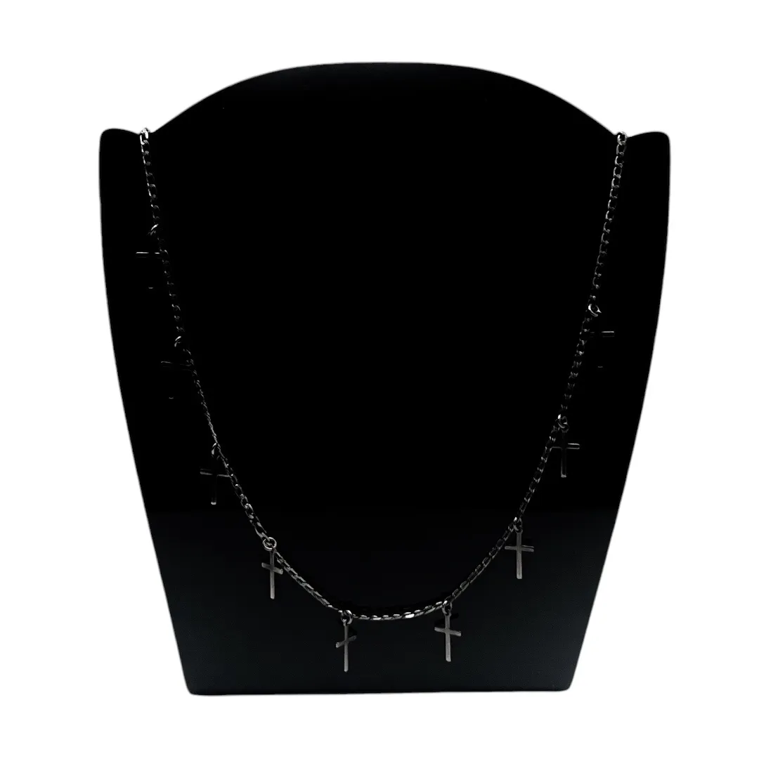 CHOKER CRUZ PEQUENA PENDURADA 1X1 COM EXTENSOR- BANHADO A RÓDIO NEGRO