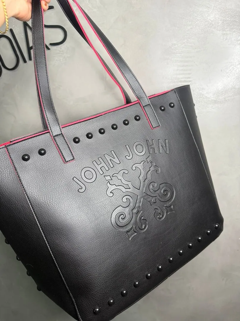 BOLSA REPLICA JOHN JOHN 3 EM 1 COURO SINTETICO PRETO E VERMELHO ACOMPANHA CARTEIRA E BOLSA MÉDIA E ALÇA TRASVERSAL